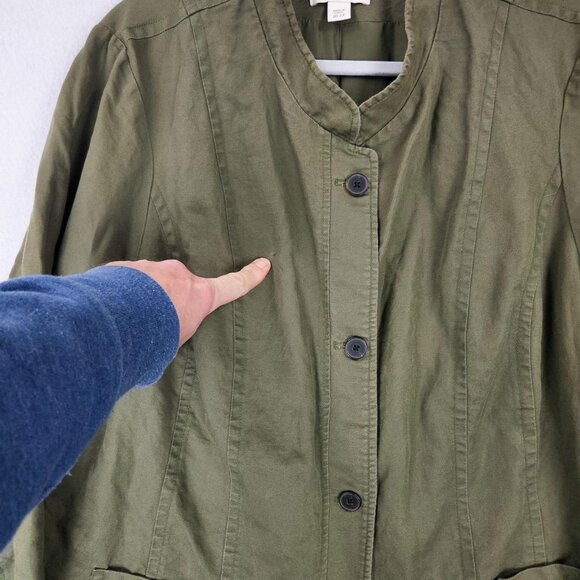 Coldwater Creek Jacket Womens 20 Green Linen Cotton Utility Chore Field Casual - Picture 3 of 13